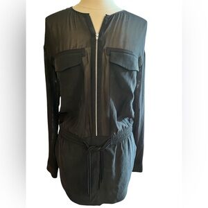 Alexander Wang Black Silk Shear 1/2 Zipper Top Mini Dress w/Long Sleeves Size 6